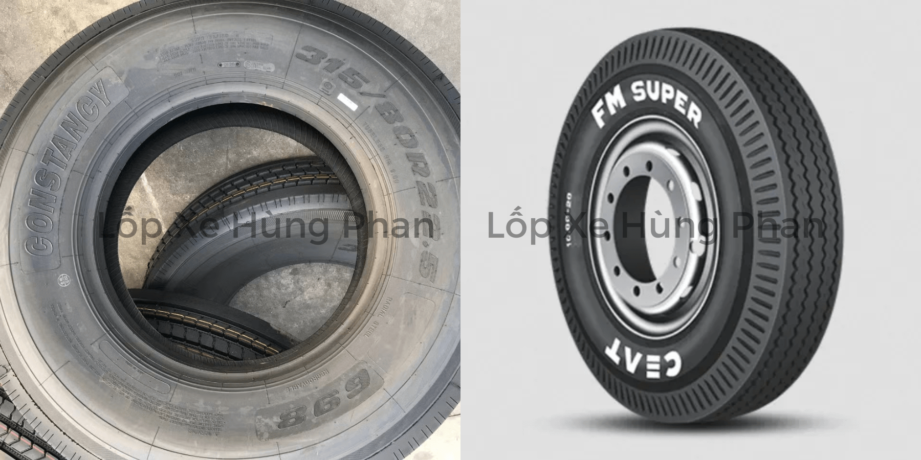 Bên trái là thông số lốp xe Constancy với tên thương hiệu màu đen - còn bên phải là thương hiệu CEAT màu trắng nổi bật